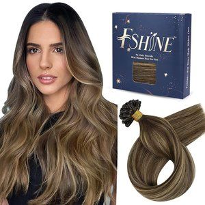 16" 100% Human Hair Nail Tip Extensions 50pcs 50g #4/27/4 Brown Caramel Blonde